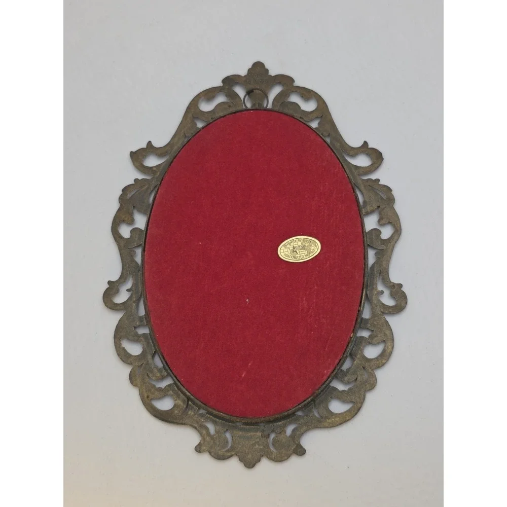 VTG Italian Florentine Brass Frame Portrait Lady Oval‎ Gallery Wall Art 8